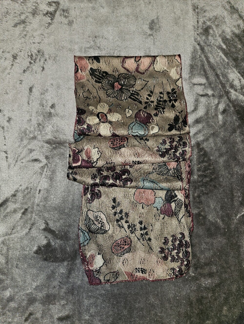 Mimosa Floral Lace Scarf Taupe Chic Maximalist Contemporary OS Fashion Garden